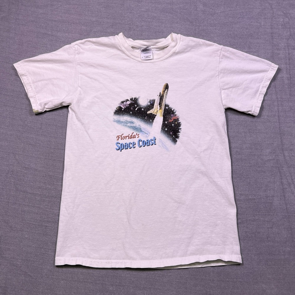 Gildan Mens White Ultra Cotton Space Coast Graphic Short Sleeve T-Shirt Size S